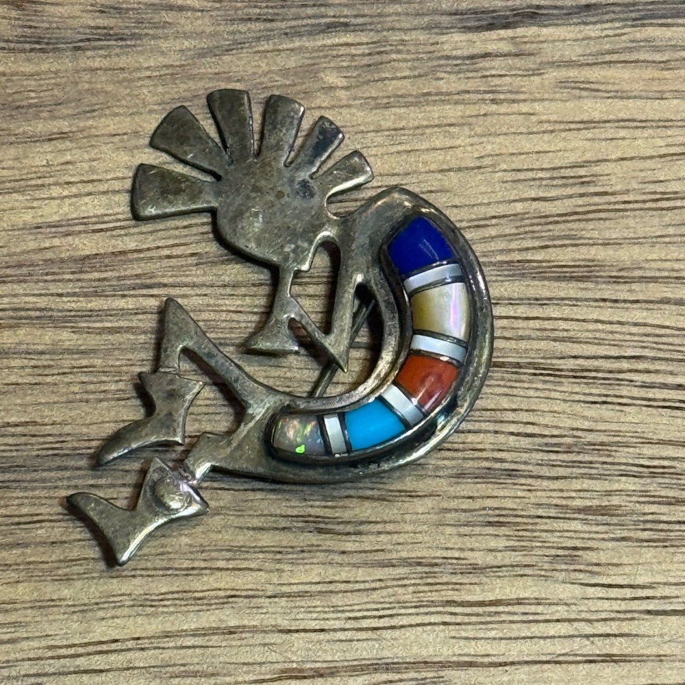 Vintage Kokopelli Brooch with Multiple Stones